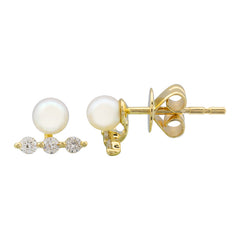 Pearl Bar Diamond Stud Earrings