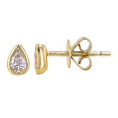 Bezel Set Pear Shaped Diamond Stud Earrings