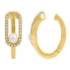 Link Pearl & Diamond Gold Ear Cuff