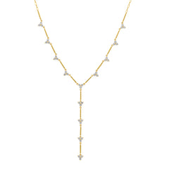 Gold Bar Link Diamond Trio Lariat Necklace