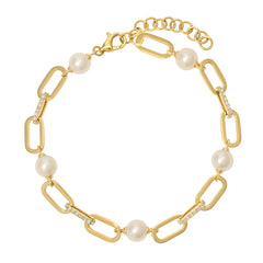 Pearl and Diamond Link Bracelet