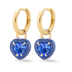 Heart Shape Enamel Halo Gold Huggie -Sapphire-