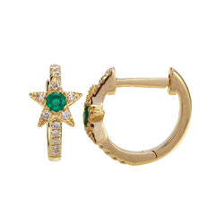 Star Huggie Piercing with Emerald Center