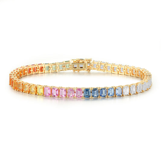 Half Lab Diamond Half Multicolor Emerald Cut Tennis Bracelet