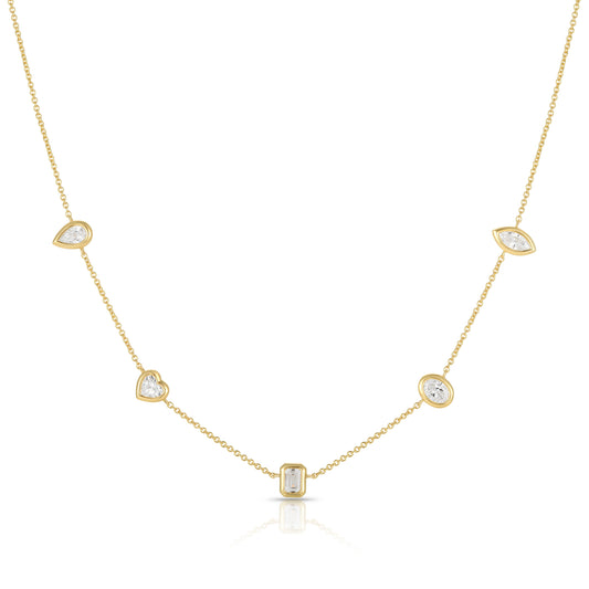 Lab Diamond Multishape Dangling Bezel Necklace - YG