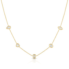 Lab Diamond Multishape Dangling Bezel Necklace - YG