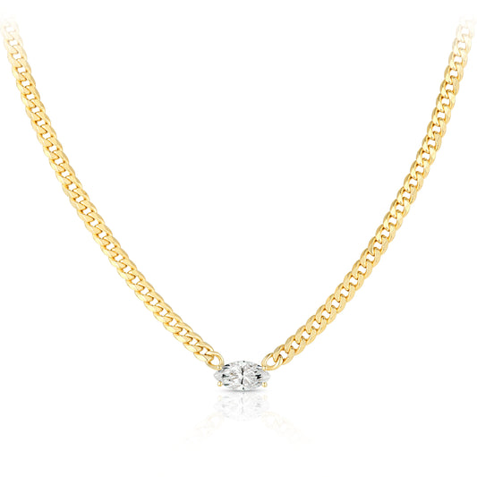 Cuban Chain with Lab Diamond Oval Center Necklace
