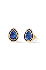 Pear Shape Enamel Halo Stud Earrings -Sapphire-