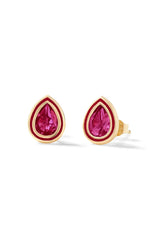Pear Shape Enamel Halo Stud Earrings -Ruby-