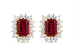 Emerald Cut and Diamond Spike Earrings - Ruby -