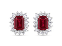 Emerald Cut and Diamond Spike Earrings - Ruby -