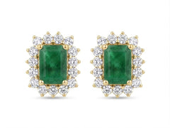 Emerald Cut and Diamond Spike Earrings - Emerald -