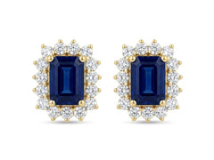 Emerald Cut and Diamond Spike Earrings - Sapphire -
