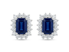 Emerald Cut and Diamond Spike Earrings - Sapphire -