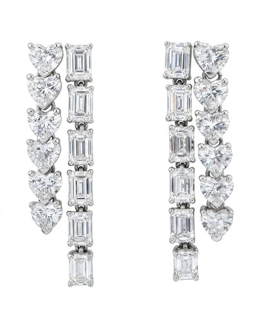 Lab Duo Diamond Drop Emerald Cut & Heart Cut Earrings