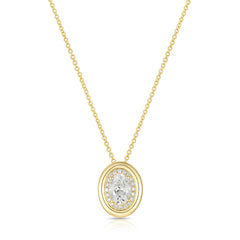 Lab Diamond Center With Outline Diamond and Gold Necklace -Oval-