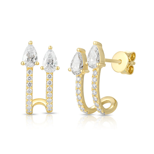 Lab Diamonds Double Row Earrings with Diamond Pears