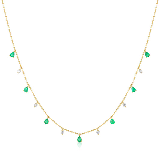 Dangling Pear Gemstone and Diamond Necklace