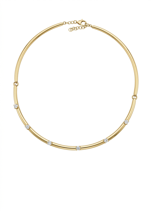Omega Segmented Tube Round & Diamonds Necklace