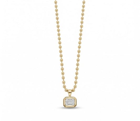Emerald Cut Bezel Lab Diamond Ball Chain Necklace