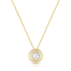 Lab Diamond Center With Outline Diamond and Gold Necklace -Round-