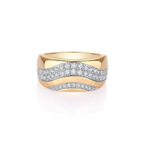 Gold Chunky Curves Diamonds Ring