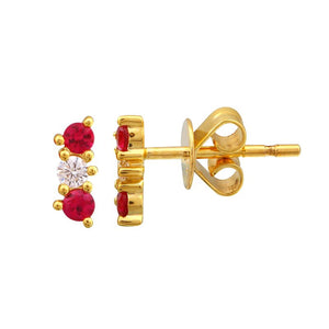 Gemstone and Diamond Bar Piercing/Single - Ruby - YG
