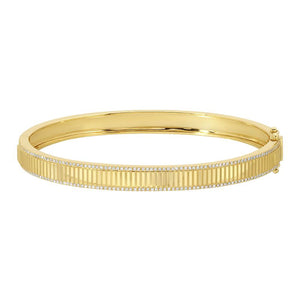 Gold Diamond Border Lines Fluted Diamond Bangle