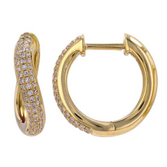 Gold Wave Diamond Huggie Earrings