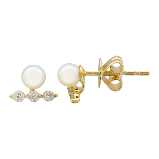 Pearl Bar Diamond Stud Earrings