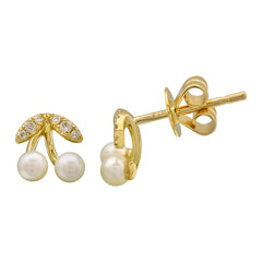 Cherry Pearl Diamond Stud Earrings