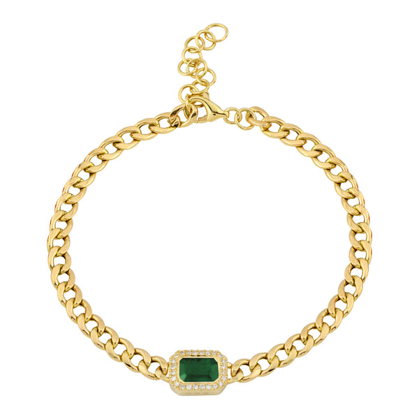 Emerald Cut Emerald Cuban Link Chain Bracelet