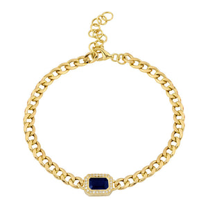 Emerald Cut Sapphire Cuban Link Chain Bracelet