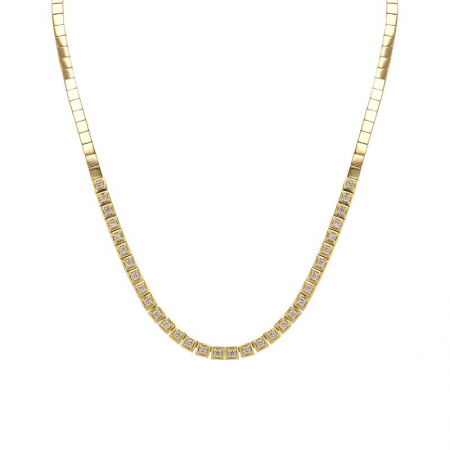 Gold Plate and Square Bezel Diamond Necklace