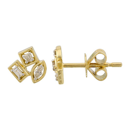 Gold Multi Shape Diamond Stud Earrings