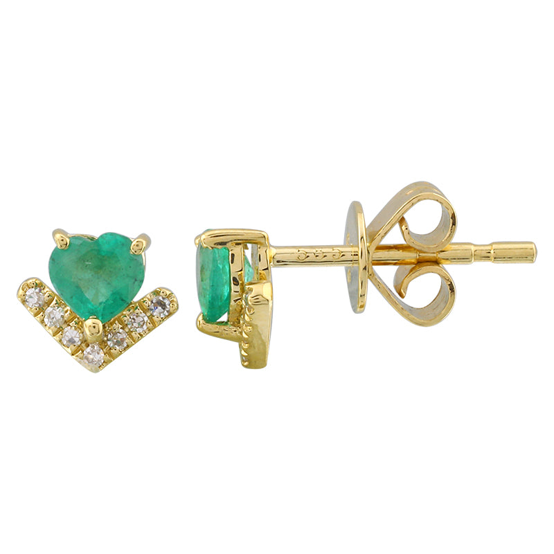 Emerald Heart Shape Diamond Stud Earrings