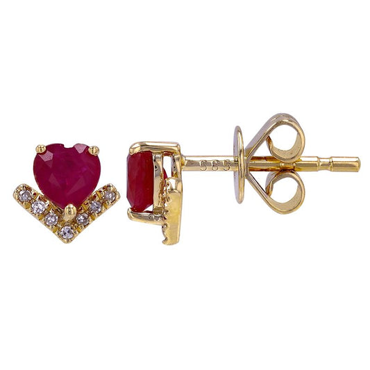 Ruby Heart Shape Diamond Stud Earrings