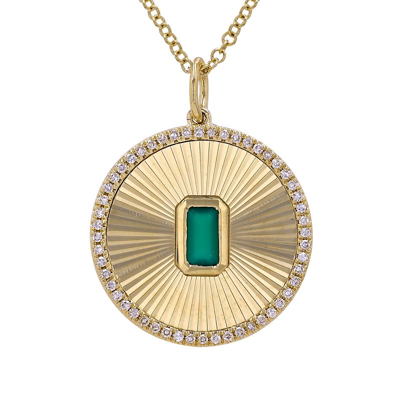 Fluted Disc Diamond with Emerald Cut Green Agate Lines