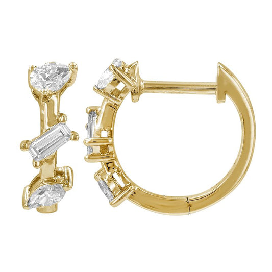 Multi Shape Diamond Huggie Earrings