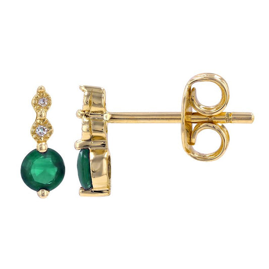 Round Gemstones and Diamond Bar Earring