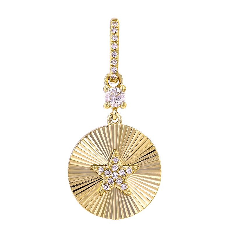 Gold Lines Fluted Diamond Star Necklace Charm