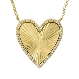 Large Fluted Heart Diamond Outline Necklace