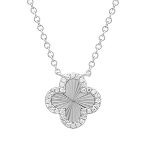 Fluted Flower Clover Diamond Necklace