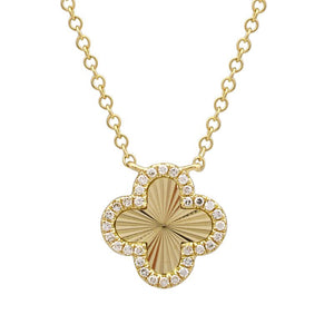 Fluted Flower Clover Diamond Necklace