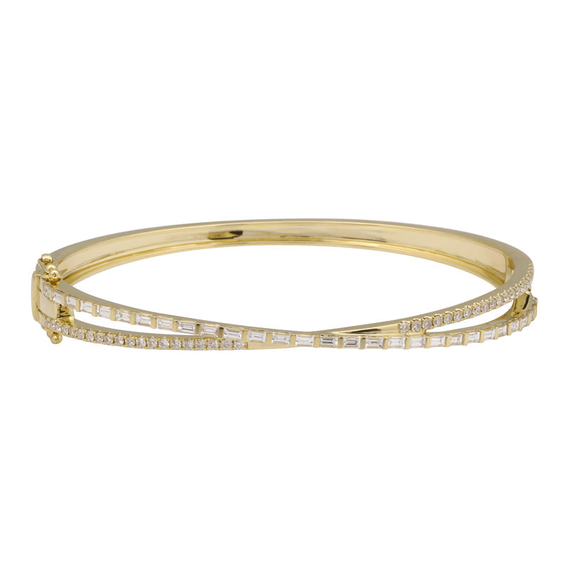 Round and Baguette Diamond Twist Bangle