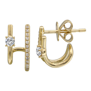 Double Cage Gold and Diamond Earrings - PAIR