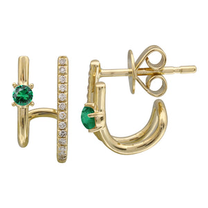 Double Cage Gold and Emerald Earrings - PAIR