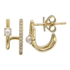 Double Cage Gold and Pearl Earrings - PAIR