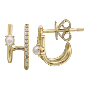 Double Cage Gold and Pearl Earrings - PAIR
