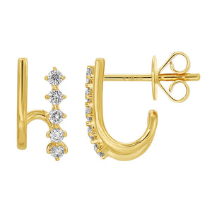 Cage Gold and Diamond Bar Earrings - PAIR